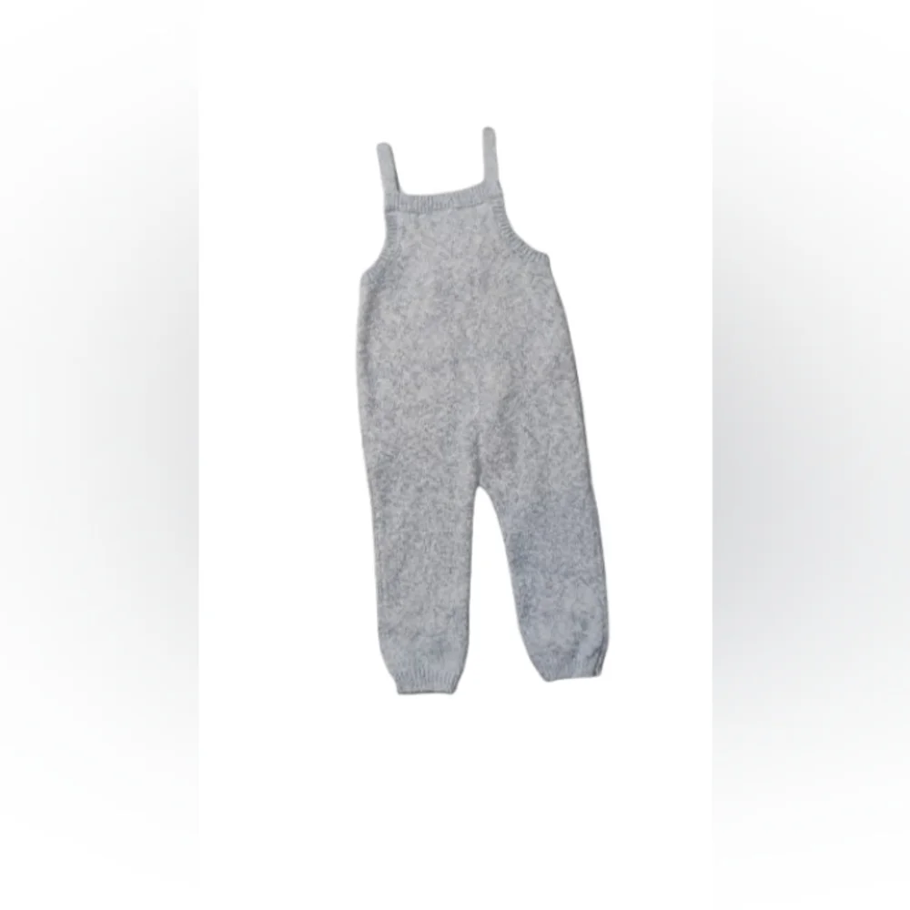 Nwot Janie And Jack Knit Heathered Blue Cotton Blend Overalls Baby  12-18 Mos